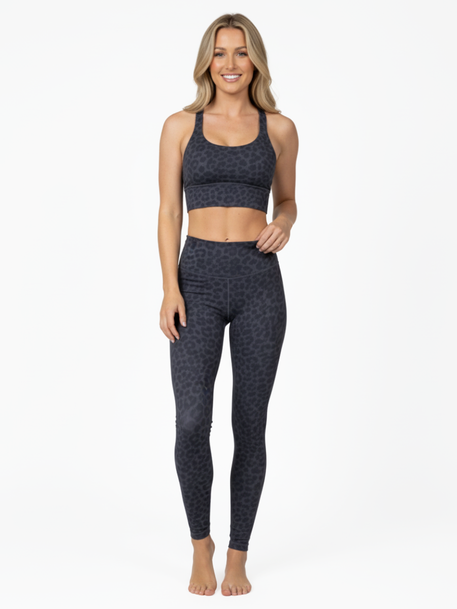 Set Leggings + Sport BH Leopard Dunkelblau