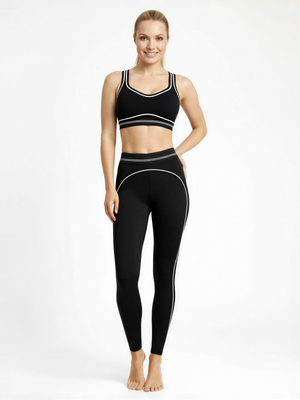 Set Leggings + BH Contrast Heartline - Schwarz