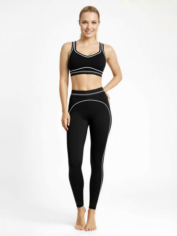 Set Leggings + BH Contrast Heartline - Schwarz