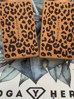 2 leopard yoga blocks with massage ball