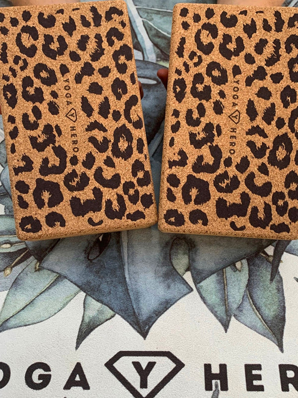2 leopard yoga blocks with massage ball