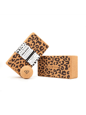 2 leopard yoga blocks with massage ball
