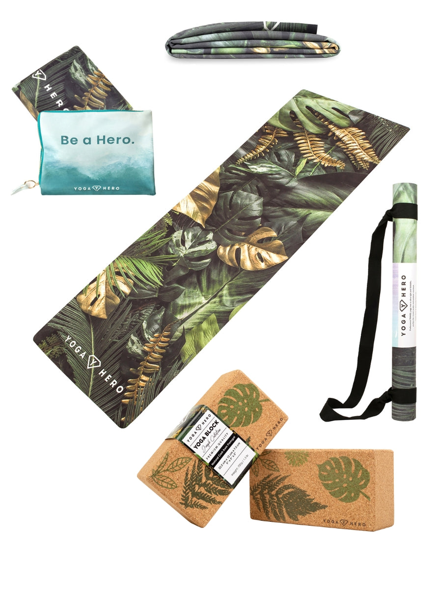 <tc>Set de Voyage FEUILLES (Tapis de Yoga + 2 Briques de yoga)</tc>