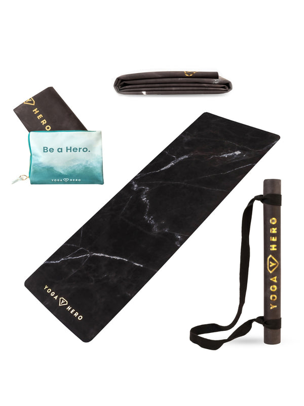 <tc>Tapis de yoga de voyage NOIR MARBRE OR 2mm (avec son sac de protection)</tc>
