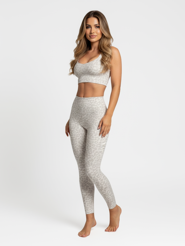 Set Leggings + Sport BH Leopard Hellgrau