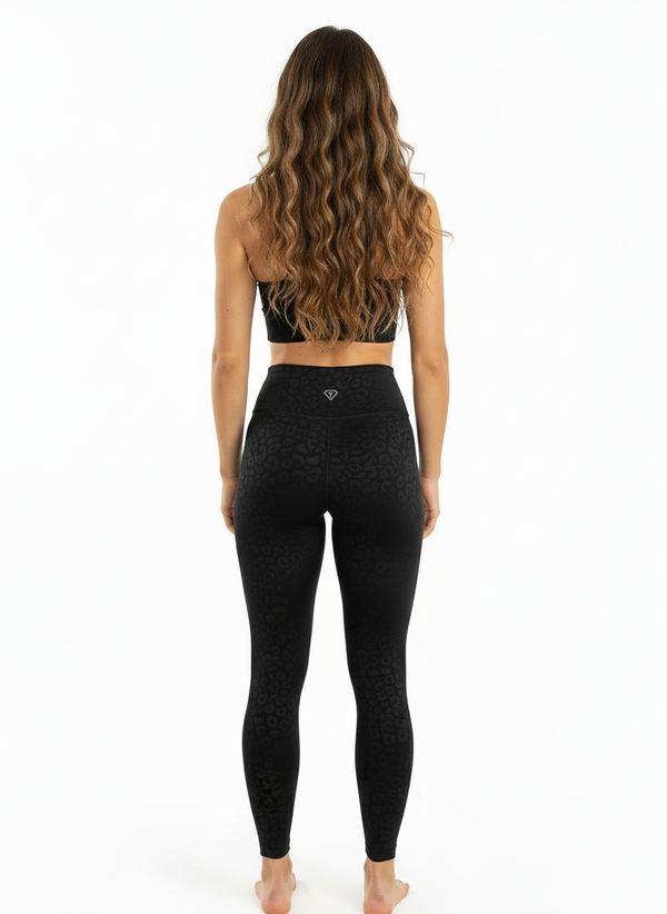 Set Leggings + Sport BH Leopard Schwarz