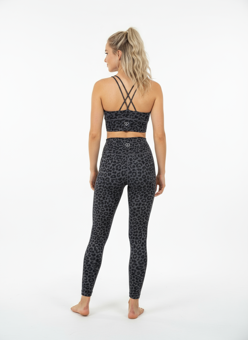 Set Leggings + Sport BH Leopard Grau